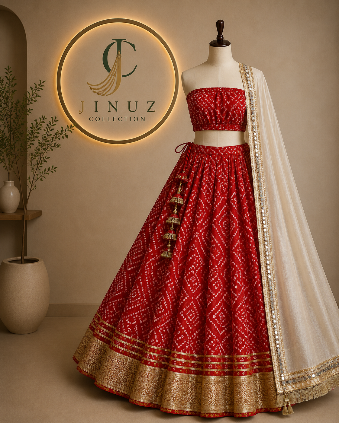 Red Bandhni Lehenga