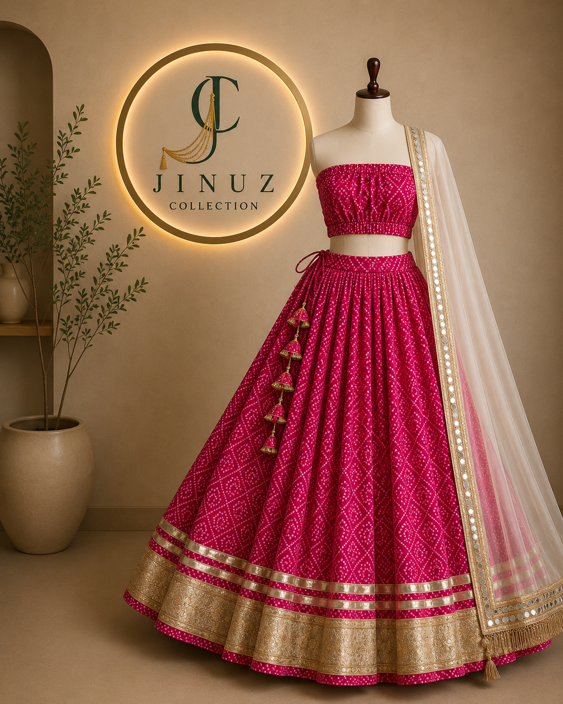 Pink Bandhni Lehenga