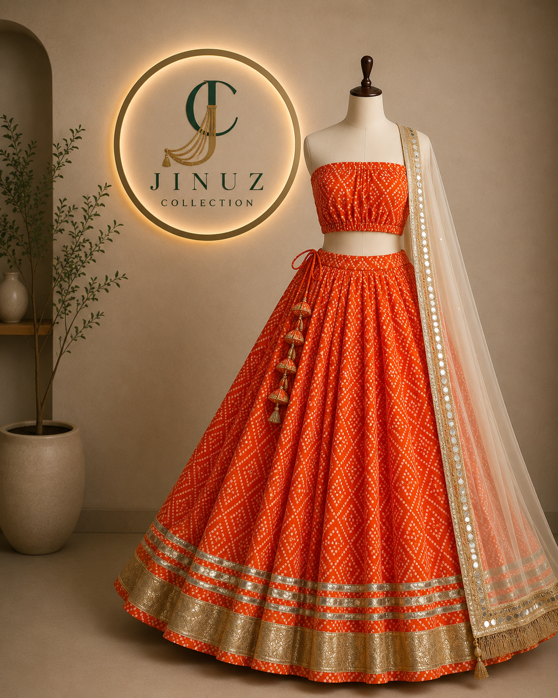 Orange Bandhni Lehenga