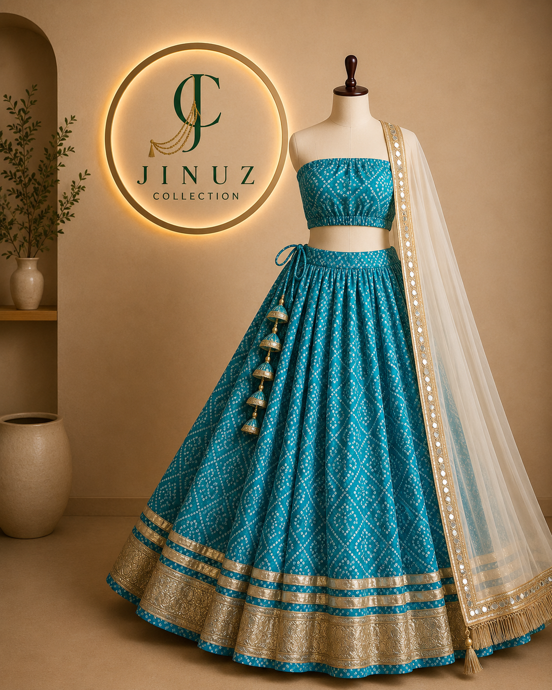 Blue Bandhni Lehenga