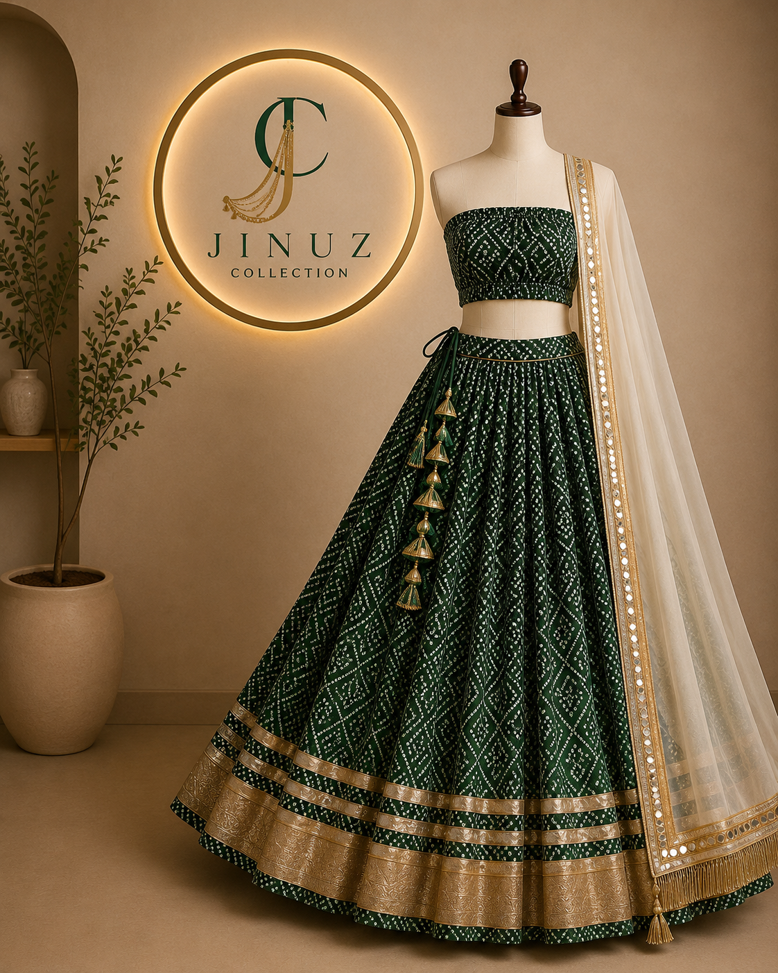 Green Bandhni Lehenga